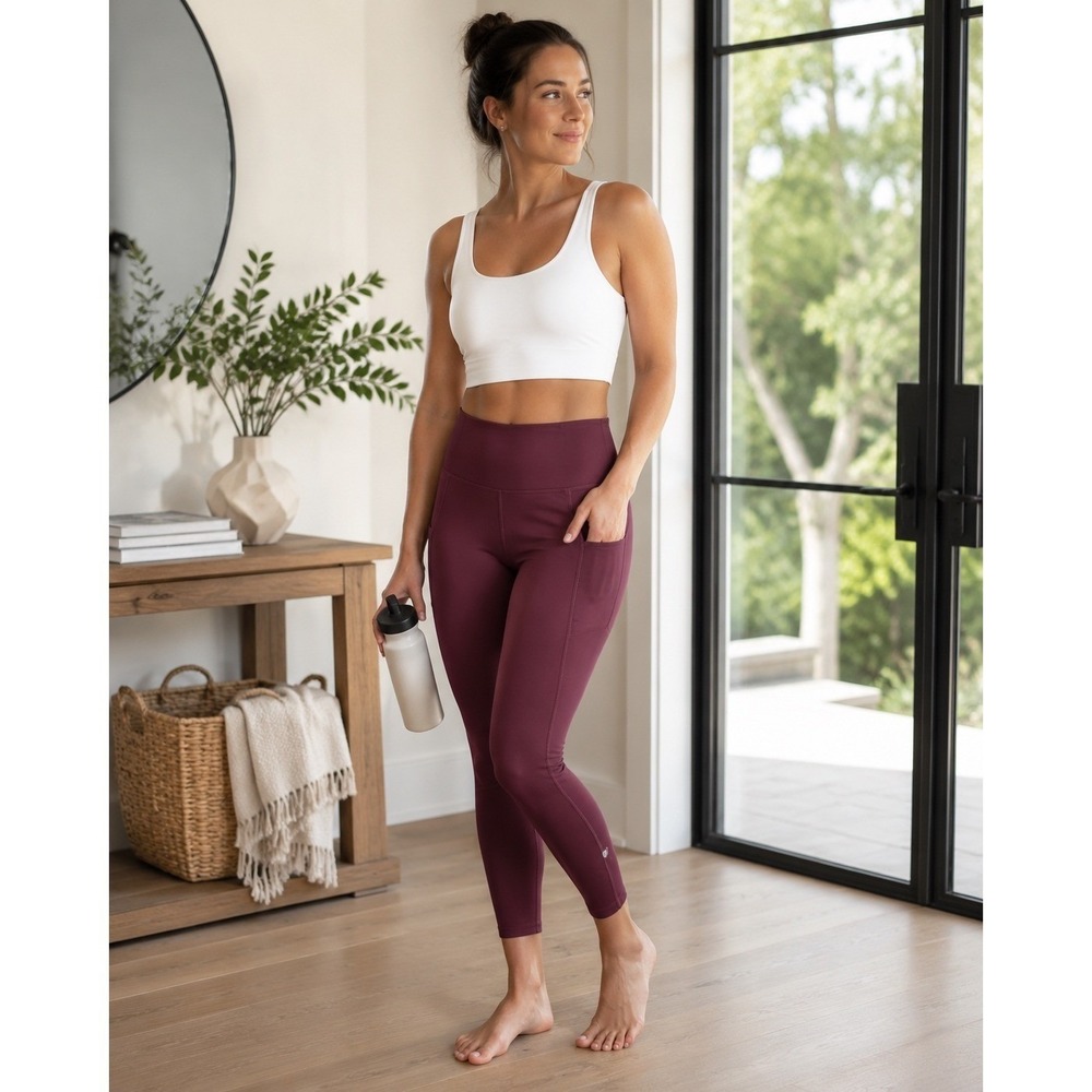 Calia Womens Powermove 7/8 Pocket Leggings Maroon Size Small Active Yoga Gym